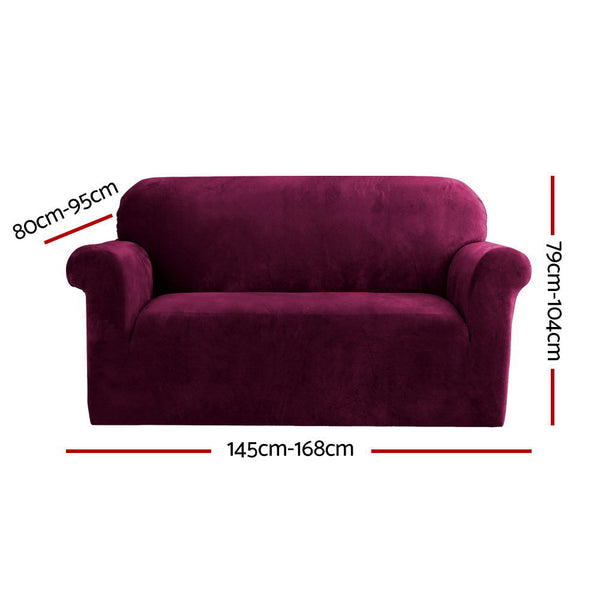 Artiss Velvet Sofa Cover Plush Couch Lounge Slipcover 2 Seater Ruby Red Slipcovers