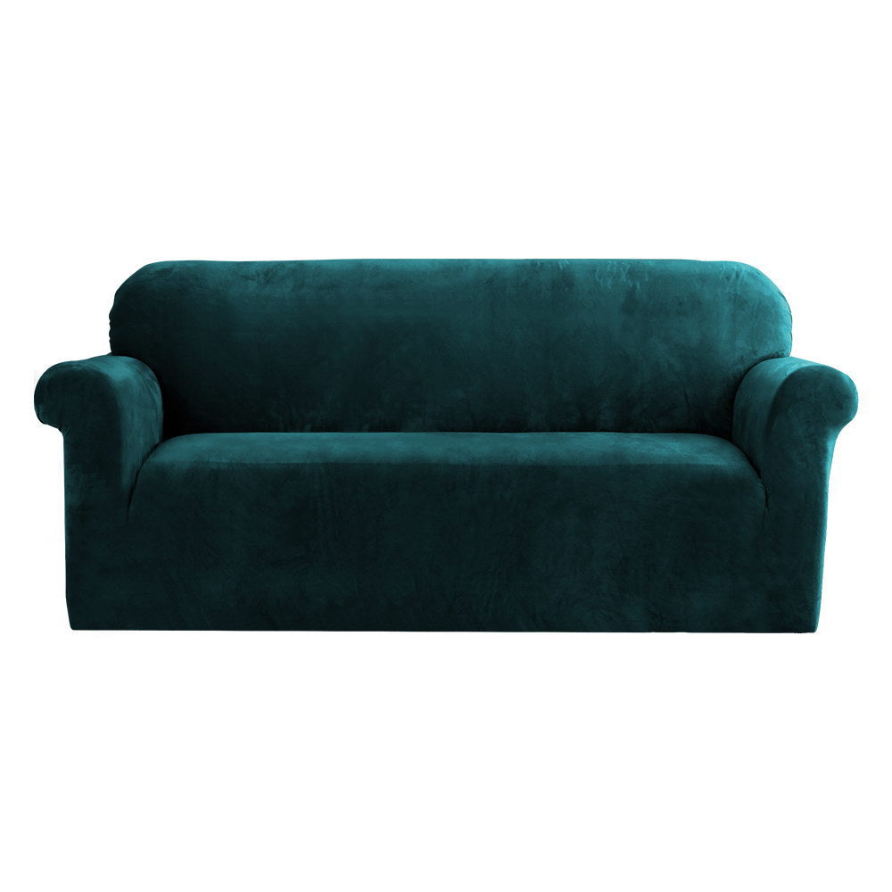Artiss Velvet Sofa Cover Plush Couch Lounge Slipcover 3 Seater Agate Green Slipcovers