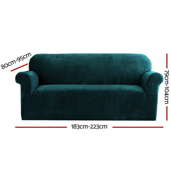 Artiss Velvet Sofa Cover Plush Couch Lounge Slipcover 3 Seater Agate Green Slipcovers