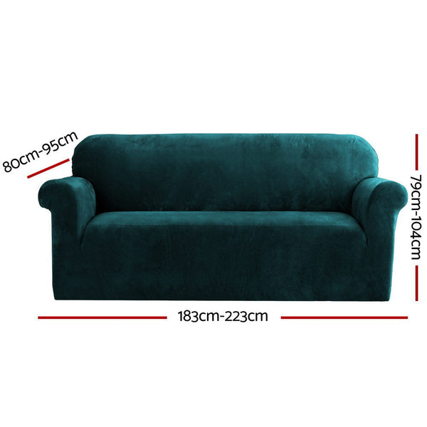 Artiss Velvet Sofa Cover Plush Couch Lounge Slipcover 3 Seater Agate Green