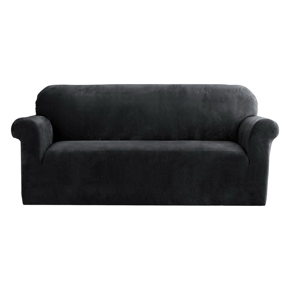 Artiss Velvet Sofa Cover Plush Couch Lounge Slipcover 3 Seater Black Slipcovers