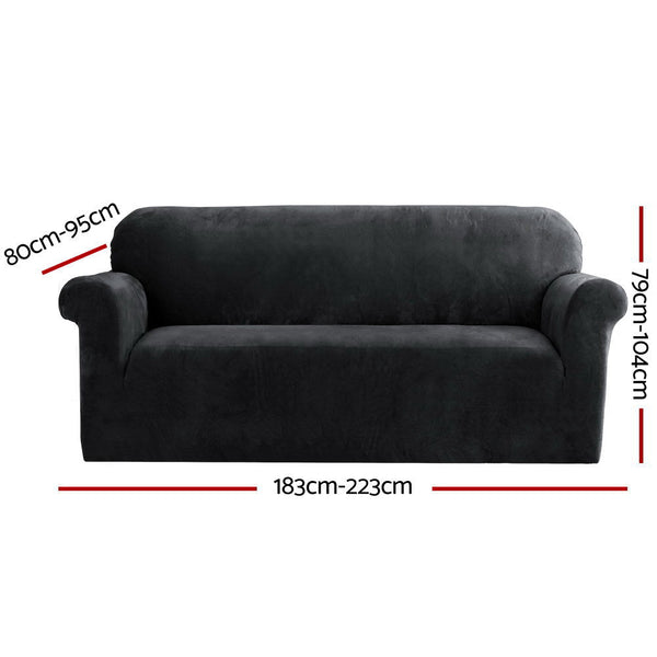 Artiss Velvet Sofa Cover Plush Couch Lounge Slipcover 3 Seater Black Slipcovers