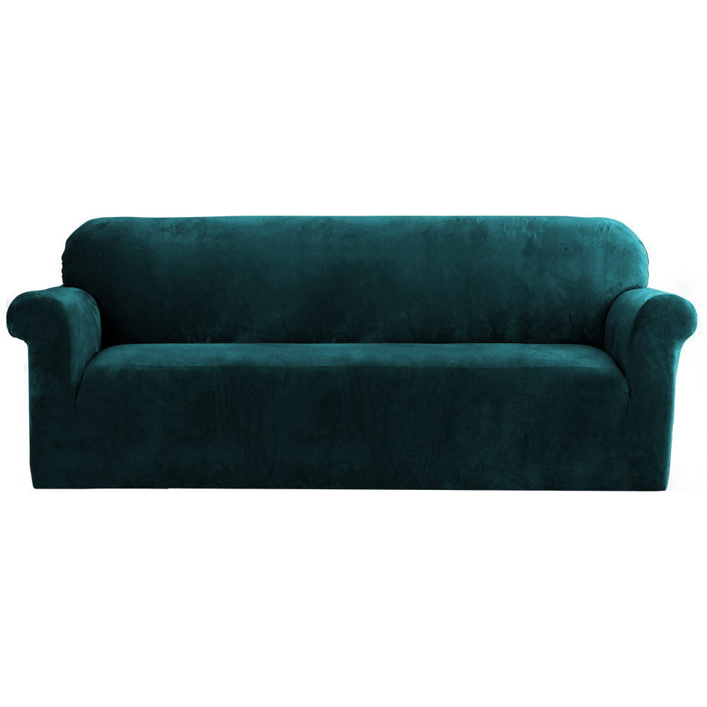 Artiss Velvet Sofa Cover Plush Couch Lounge Slipcover 4 Seater Agate Green Slipcovers