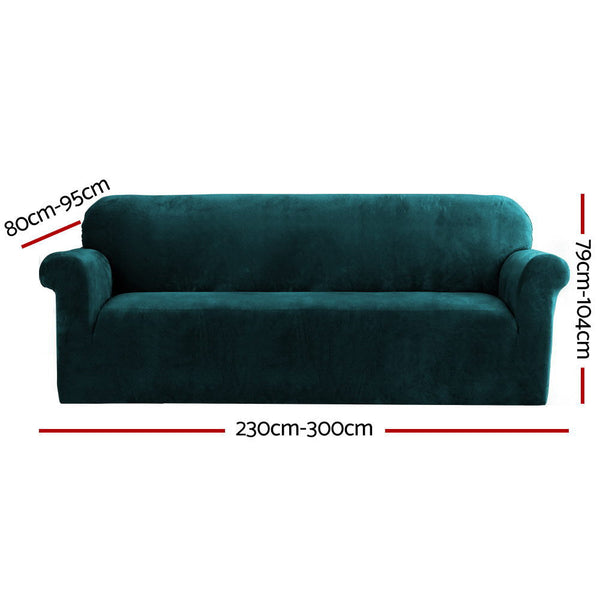 Artiss Velvet Sofa Cover Plush Couch Lounge Slipcover 4 Seater Agate Green Slipcovers