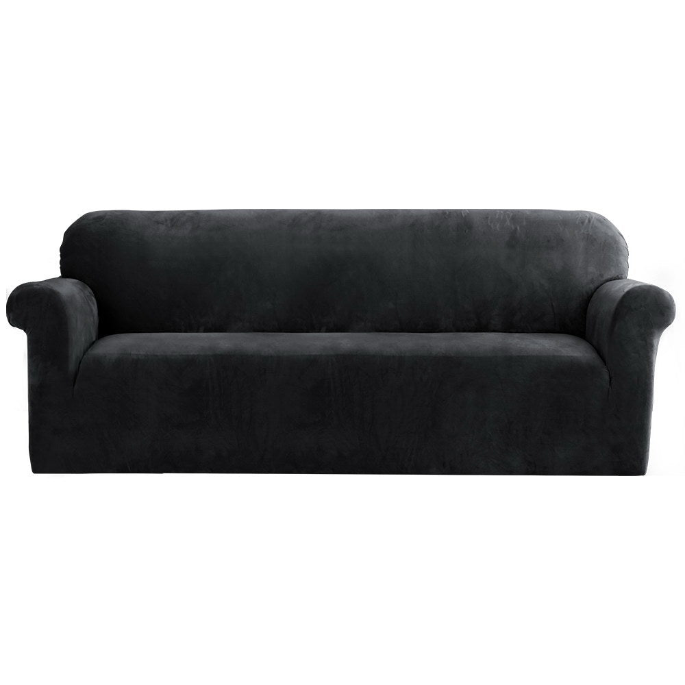 Artiss Velvet Sofa Cover Plush Couch Lounge Slipcover 4 Seater Black Slipcovers