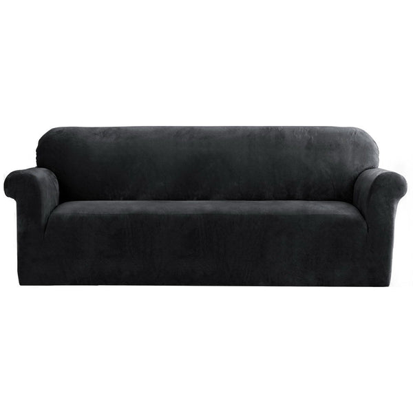 Artiss Velvet Sofa Cover Plush Couch Lounge Slipcover 4 Seater Black Slipcovers