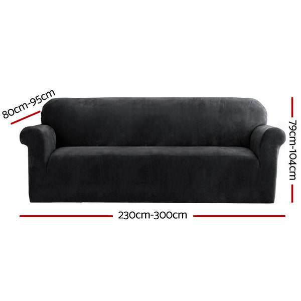 Artiss Velvet Sofa Cover Plush Couch Lounge Slipcover 4 Seater Black Slipcovers