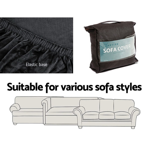 Artiss Velvet Sofa Cover Plush Couch Lounge Slipcover 4 Seater Black