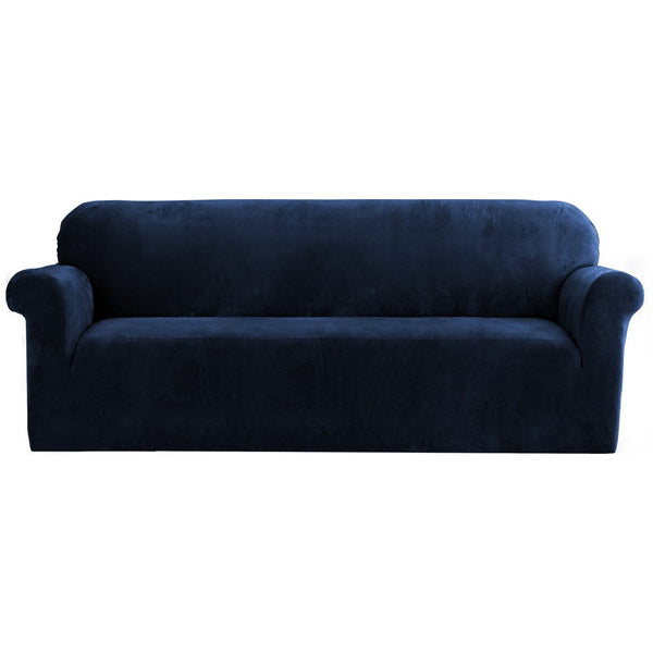 Artiss Velvet Sofa Cover Plush Couch Lounge Slipcover 4 Seater Sapphire Slipcovers