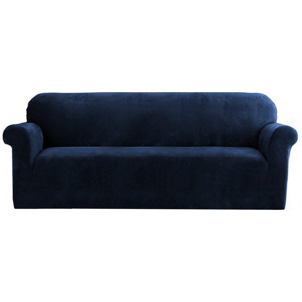 Artiss Velvet Sofa Cover Plush Couch Lounge Slipcover 4 Seater Sapphire
