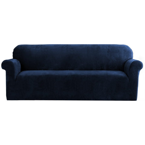 Artiss Velvet Sofa Cover Plush Couch Lounge Slipcover 4 Seater Sapphire Slipcovers