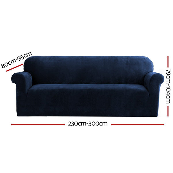 Artiss Velvet Sofa Cover Plush Couch Lounge Slipcover 4 Seater Sapphire Slipcovers