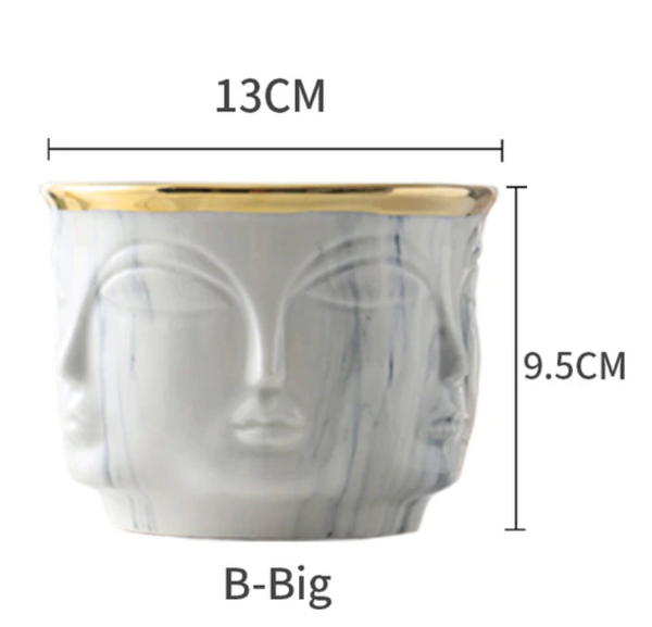 Marble Face Flower Pot And Vase With Gold Detail