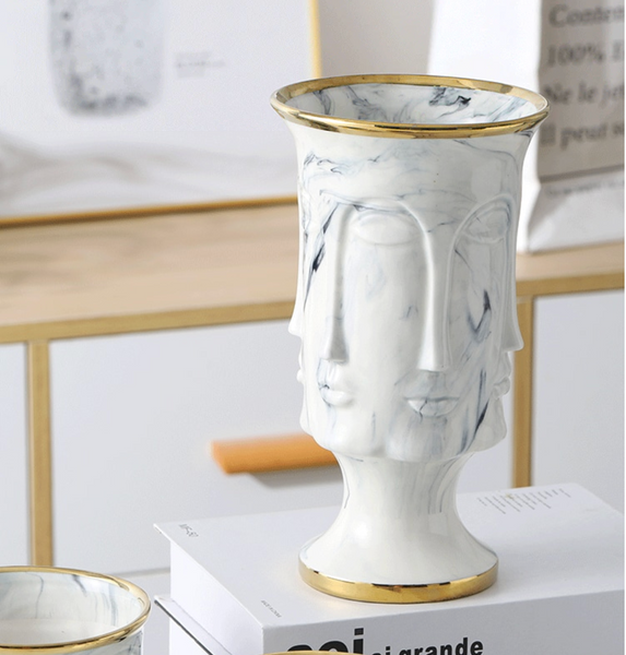 Marble Face Flower Pot Vase With Gold Detail Vases