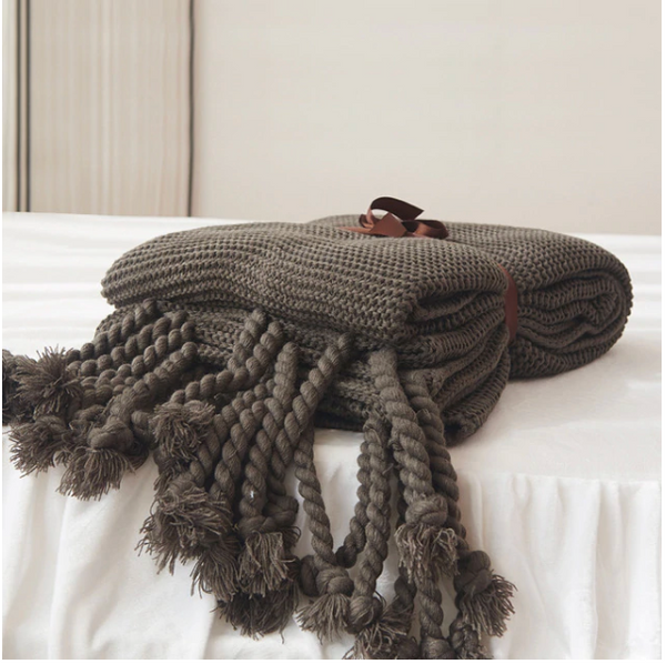 Long Tassel Knitted Blanket Throw