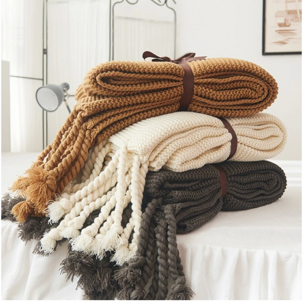 Long Tassel Knitted Blanket Throw Blankets