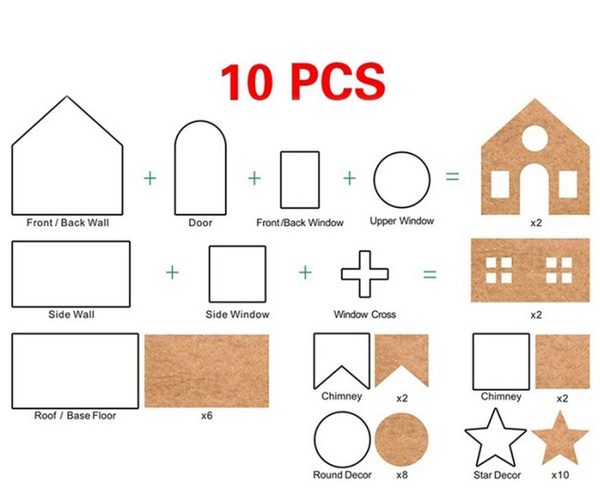 10Pcs 3D Gingerbread House Stainless Steel Christmas Set Cookie Cutters