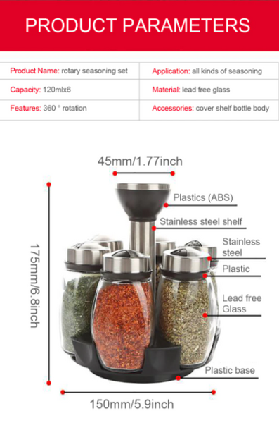 7Pcs Condiment Salt Pepper Spice Rack Kitchen Accessories