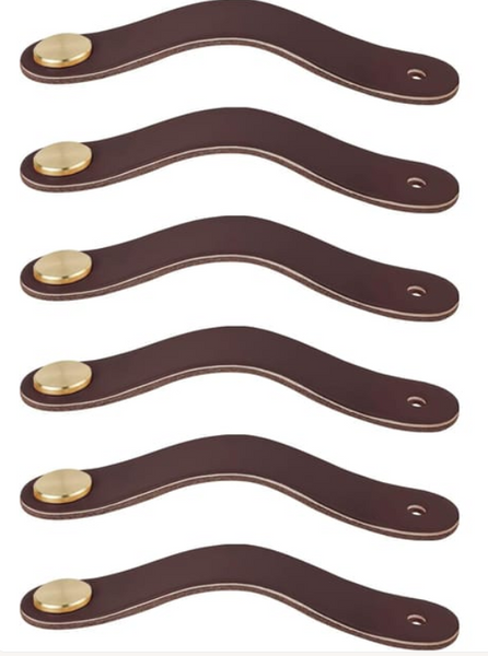 Set Of 6 Nude Leather Drawer Handles With Brass Knobs Furniture Parts