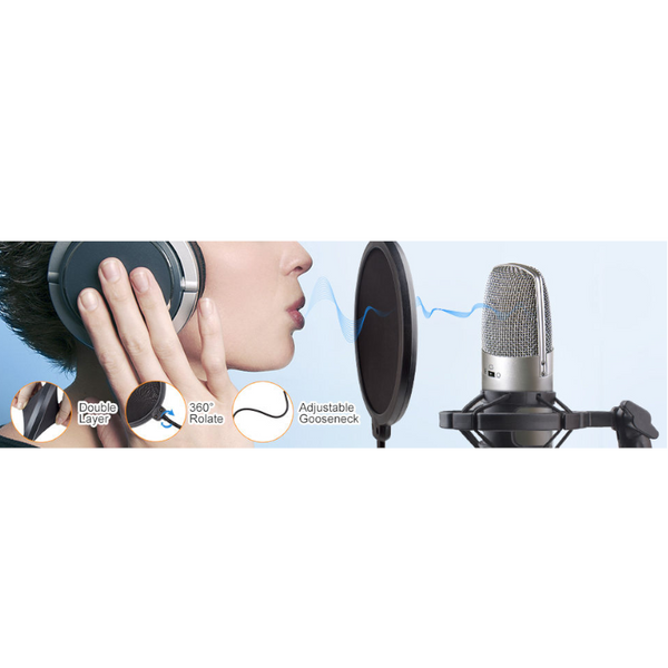 Microphone Radio Broadcasting Stand With 3/8"To 5/8" Screw Adapter And Windscreen Pop Filter