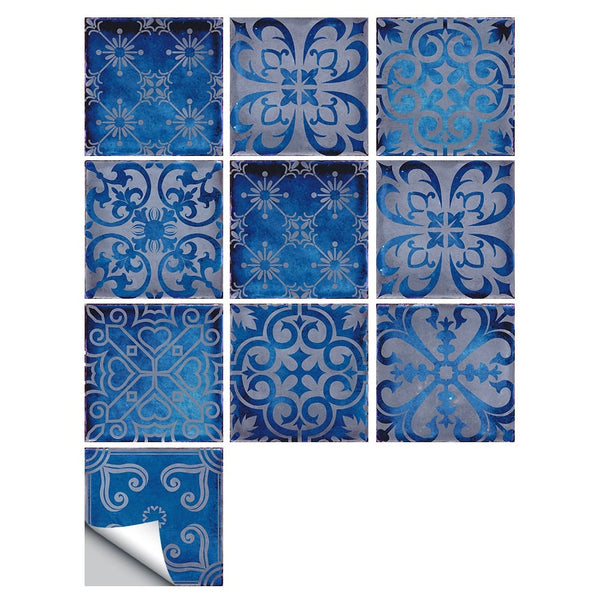 10Pcs/Set Dream Blue Peel And Stick Tile Sticker Kitchen Backsplash Wall Decals Wall Stickers
