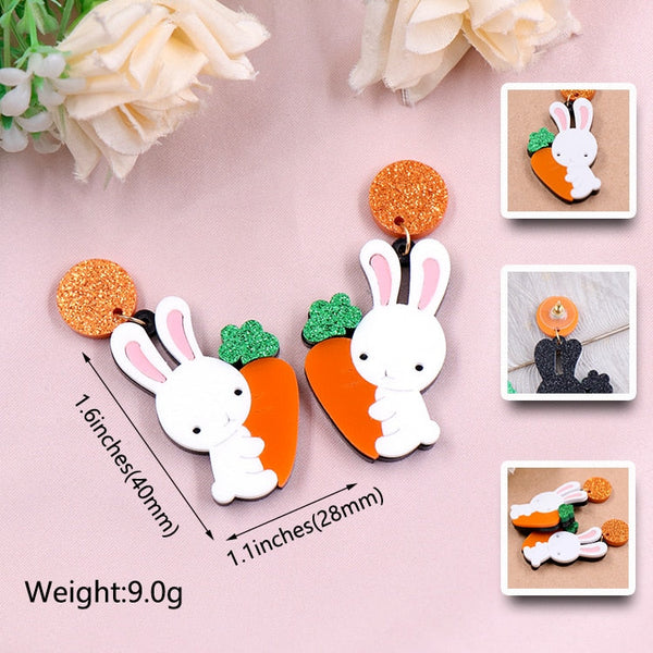 Cute Easter Bunny Carrot Laser Acrylic Dangle Earrings Jewellery