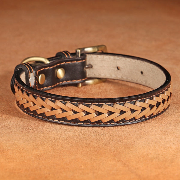 Braided Leather Buckle Puppy Dog Collar Pet Accessories Dog Collars