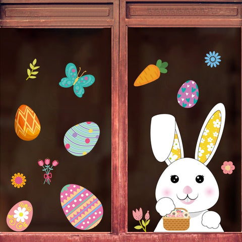Cute Happy Easter Rabbit Chick Bunny Window Stickers Wall Decals