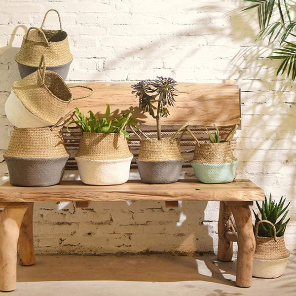 Seagrass Wicker Basket Boho Decor Storage Solutions Planters & Vases