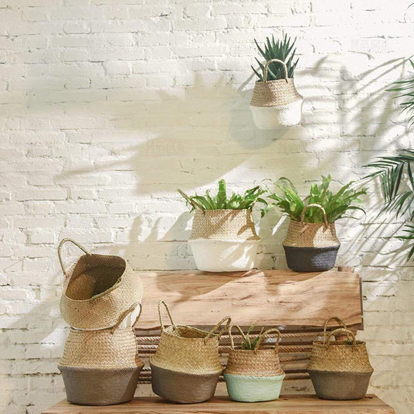 Seagrass Wicker Basket Boho Decor Storage Solutions Planters & Vases