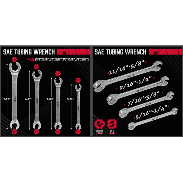 Sedy 4Pc Flare Nut Spanner Set Sae Brake Line Wrench Offset Head Organizer Pouch Other Wrenches & Spanners