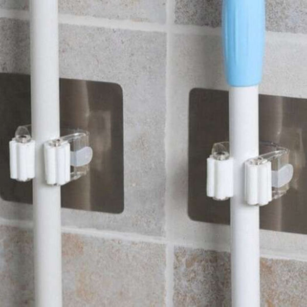 Self Adhesive Broom Mop Holder Wall Clip Hook 2Pcs Silver Wall Hooks & Hangers