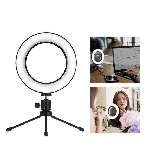 Camera Tripods Gimbals Selfie Sticks Light 8 Inch Desktop Mini Led Video Ring Lamp Dimmable 3 Lighting Modes Usb Powered With Telescopic Stand For Net