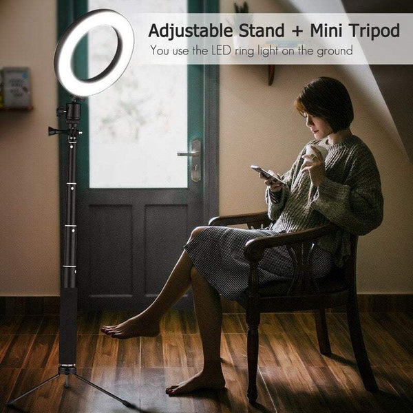 Camera Tripods Gimbals Selfie Sticks Light 8 Inch Desktop Mini Led Video Ring Lamp Dimmable 3 Lighting Modes Usb Powered With Telescopic Stand For Net