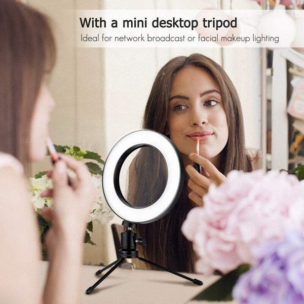 Camera Tripods Gimbals Selfie Sticks Light 8 Inch Desktop Mini Led Video Ring Lamp Dimmable 3 Lighting Modes Usb Powered With Telescopic Stand For Net