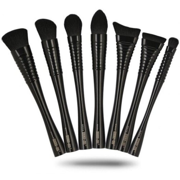 Set Of Ultra Soft Fiber Hair Foundation Blush Powder Contour Brush Black
