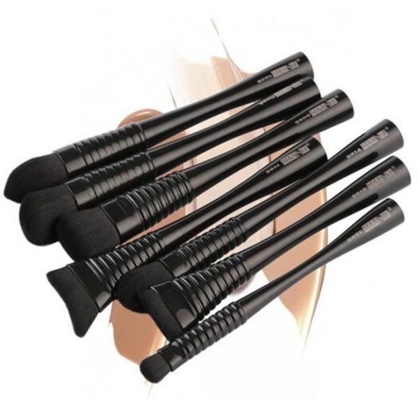 Set Of Ultra Soft Fiber Hair Foundation Blush Powder Contour Brush Black