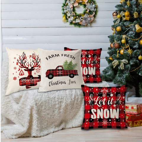 Set Of 4 Christmas Printed Cushion Covers Home Decor