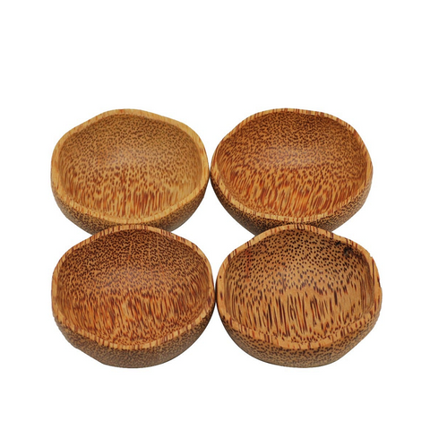 Set Of 4 Coconut Wooden Plum Bowl 15Cm Natural