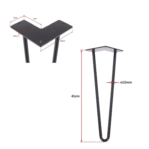 Set Of 4 Industrial Retro Hairpin Table Legs 12Mm Steel Bench Desk - 41Cm Black
