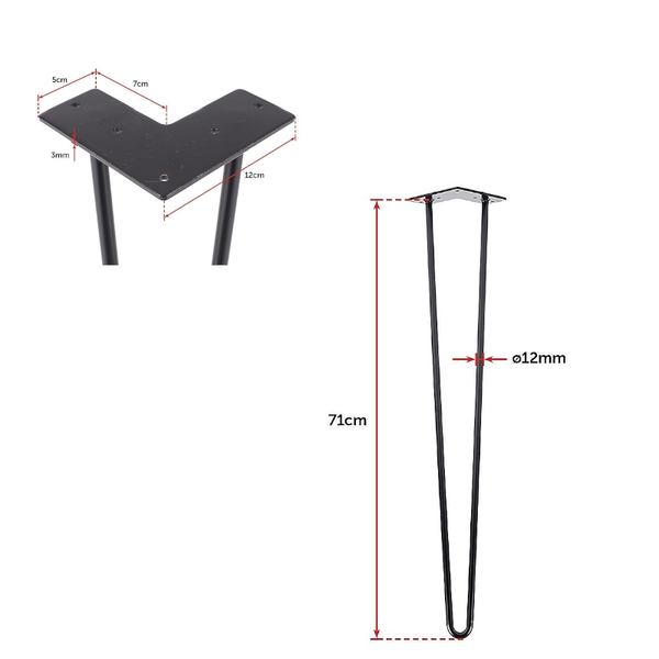 Set Of 4 Industrial Retro Hairpin Table Legs 12Mm Steel Bench Desk - 71Cm Black