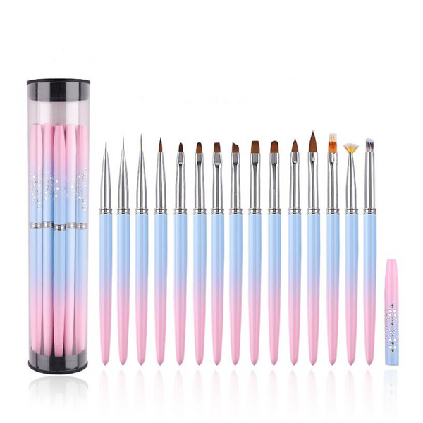 Professional Nail Art Brush Kit (15Pcs) Gradient Handles Manicure Tools Nail Art Tools