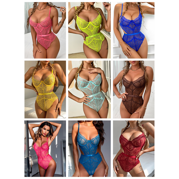 Lace Sheer Floral Backless Bodysuit Open Crotch Teddy Lingerie Women Bodysuits