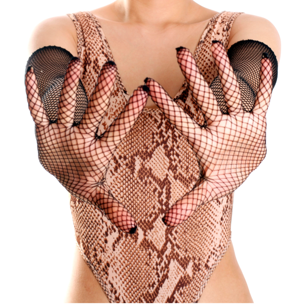 Rhinestone Diamond Mesh Long Black Fishnet Gloves
