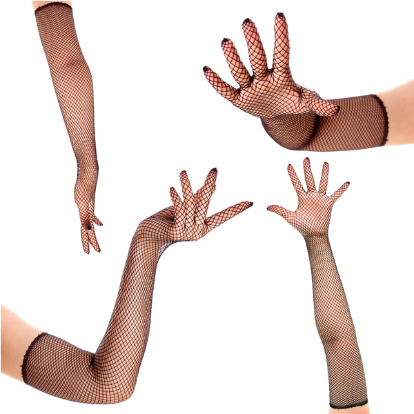 Rhinestone Diamond Mesh Long Black Fishnet Gloves