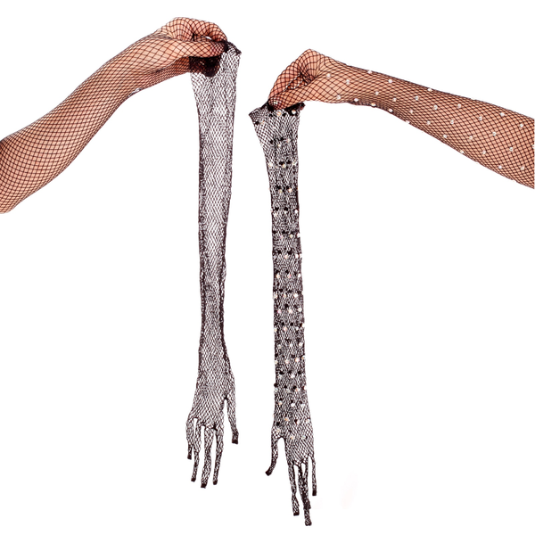 Rhinestone Diamond Mesh Long Black Fishnet Gloves
