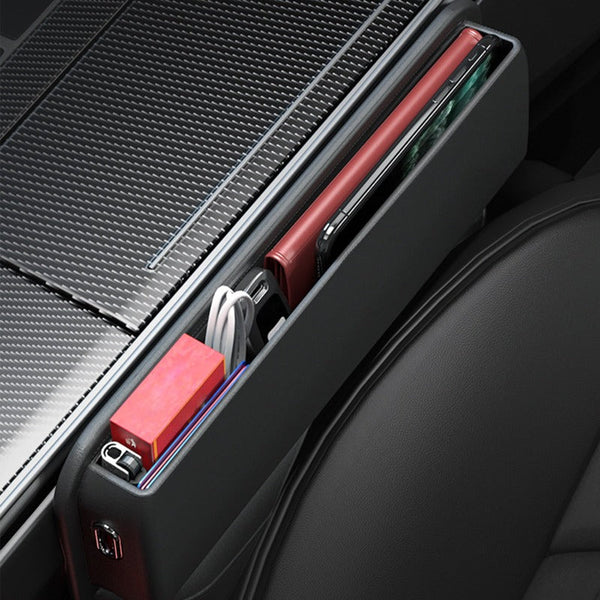 Multifunctional Car Front Seat Gap Black Faux Leather Storage Holder