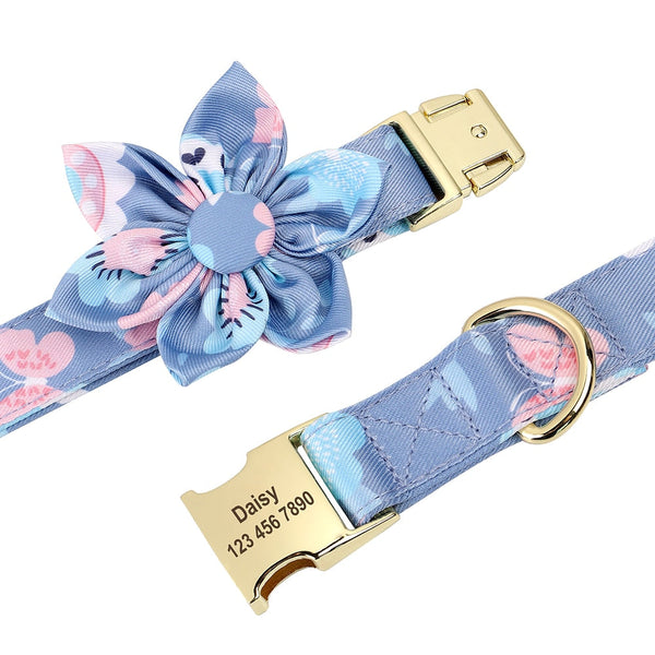 Flower Printed Dog Collar Floral Harness Leash Set For Small To Large Dogs Harnesses