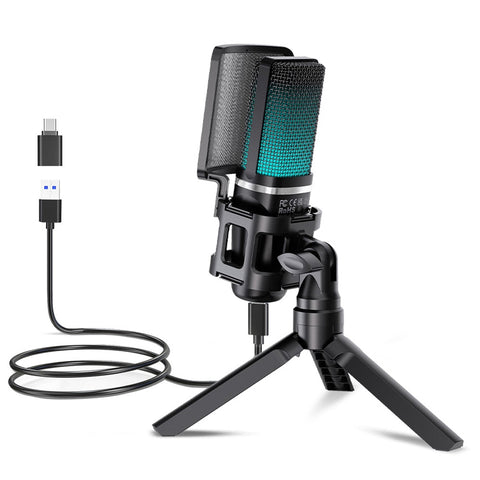 Usb Microphone Recording Podcasting Streaming Pc Mac Rgb Light Microphones