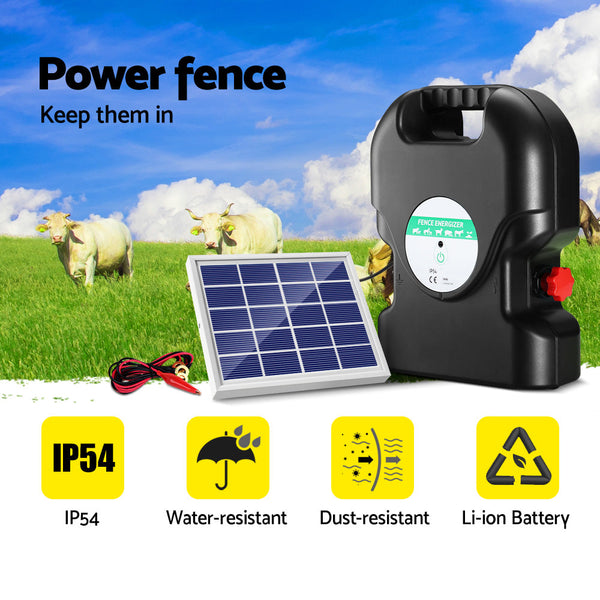 Giantz 20Km Electric Fence Energiser Solar Energizer Charger Farm Animal 1.2J Electric Fencing